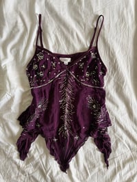 Image 6 of Vintage Y2K purple gothic whimsy sequin handkerchief hem cami 