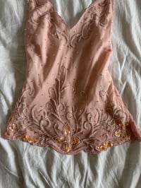 Image 3 of Vintage Y2K silk baby pink sequin and beaded top 