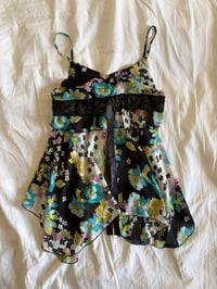 Image 1 of Vintage Y2K black floral handkerchief fairy hem cami with sequins 