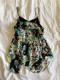 Image 3 of Vintage Y2K black floral handkerchief fairy hem cami with sequins 