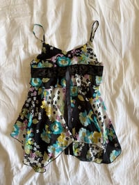 Image 7 of Vintage Y2K black floral handkerchief fairy hem cami with sequins 