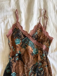 Image 2 of Vintage Y2K Italian asymmetrical hem brown fairy top with lace and sparkly detail 