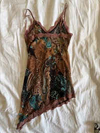 Image 6 of Vintage Y2K Italian asymmetrical hem brown fairy top with lace and sparkly detail 