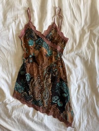 Image 7 of Vintage Y2K Italian asymmetrical hem brown fairy top with lace and sparkly detail 