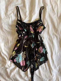 Image 1 of Vintage Y2K black asymmetrical hem cami with ribbon bust detail 