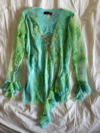 Image 1 of Vintage Y2K rare mermaid asymmetrical hem long sleeve fairy top with lace up bust detail 