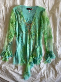 Image 7 of Vintage Y2K rare mermaid asymmetrical hem long sleeve fairy top with lace up bust detail 