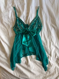 Image 1 of Vintage Y2K rare asymmetrical hem teal sequin and beaded cami 