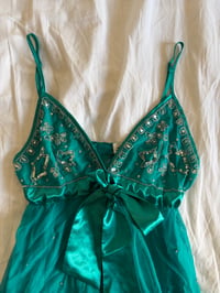 Image 2 of Vintage Y2K rare asymmetrical hem teal sequin and beaded cami 