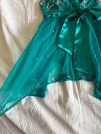 Image 3 of Vintage Y2K rare asymmetrical hem teal sequin and beaded cami 