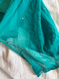 Image 4 of Vintage Y2K rare asymmetrical hem teal sequin and beaded cami 