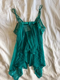 Image 6 of Vintage Y2K rare asymmetrical hem teal sequin and beaded cami 