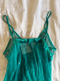 Image 7 of Vintage Y2K rare asymmetrical hem teal sequin and beaded cami 
