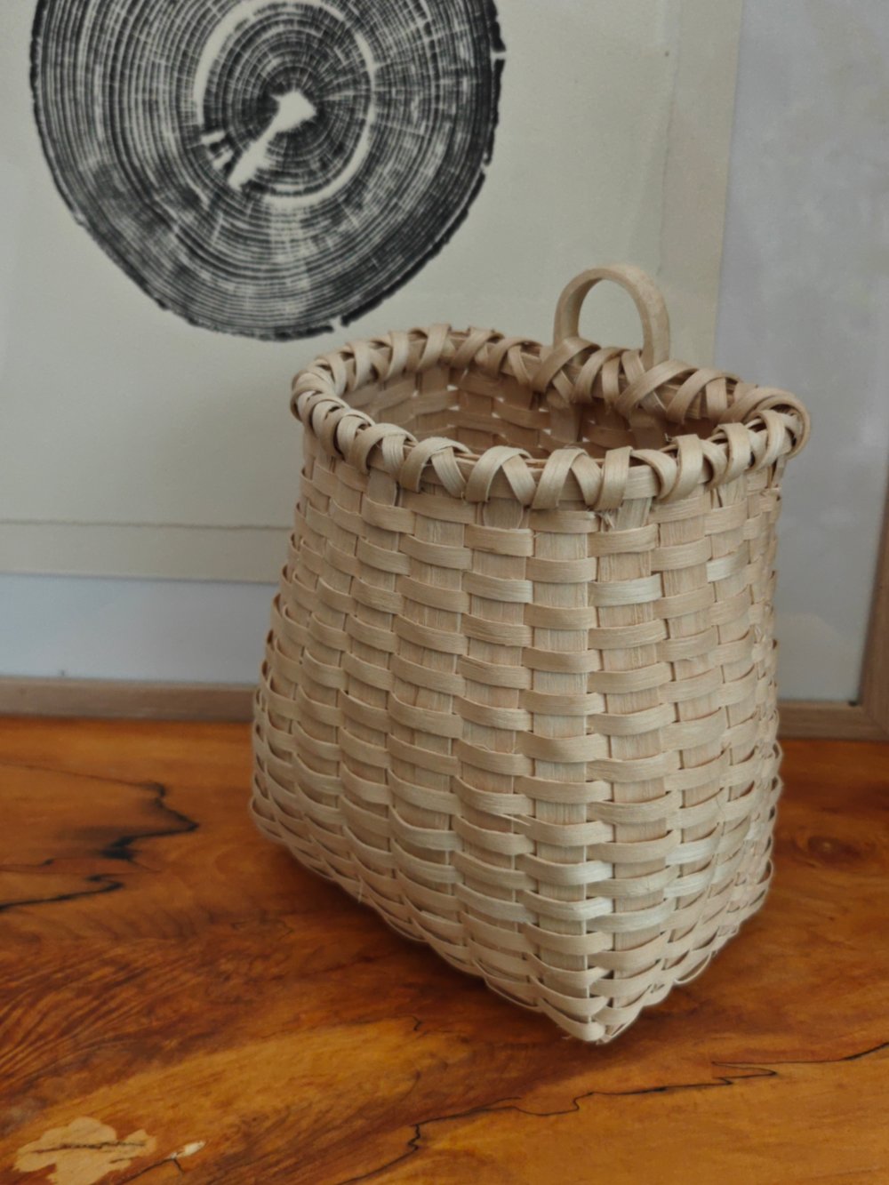 Image of Ash Splint Wall Basket with Wooden Handle (Medium)