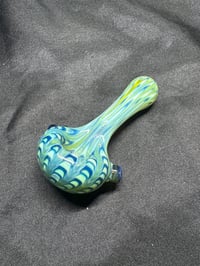 Image 1 of Blue/Green on White Wrap and Rake Spoon #064