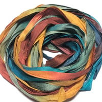 Image 1 of 10YD. WELCOME HOME HAND DYED SARI SILK RIBBON BY COLOR BURST SILK