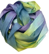 Image 2 of 10YD. PARAKEET HAND DYED SARI SILK RIBBON BY COLOR BURST SILK