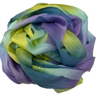 Image 1 of 10YD. PARAKEET HAND DYED SARI SILK RIBBON BY COLOR BURST SILK