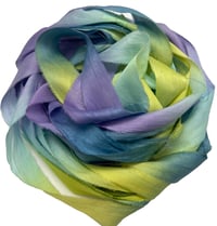 Image 3 of 10YD. PARAKEET HAND DYED SARI SILK RIBBON BY COLOR BURST SILK