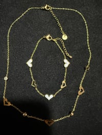 Image 3 of 18K Gold Mother of Pearl Heart 2-Piece Set - Waterproof 316L Stainless Steel