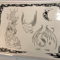 Image 1 of 1992 Steve Yates production flash sheet  flame skull