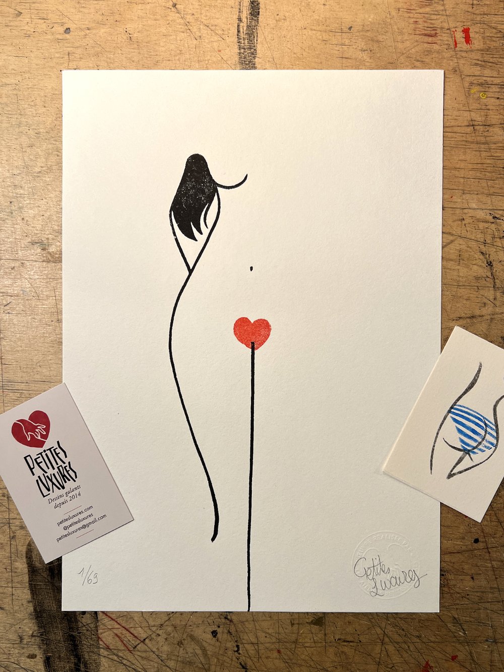 Image of "Le cœur à nu" handmade woodcut & linocut art print