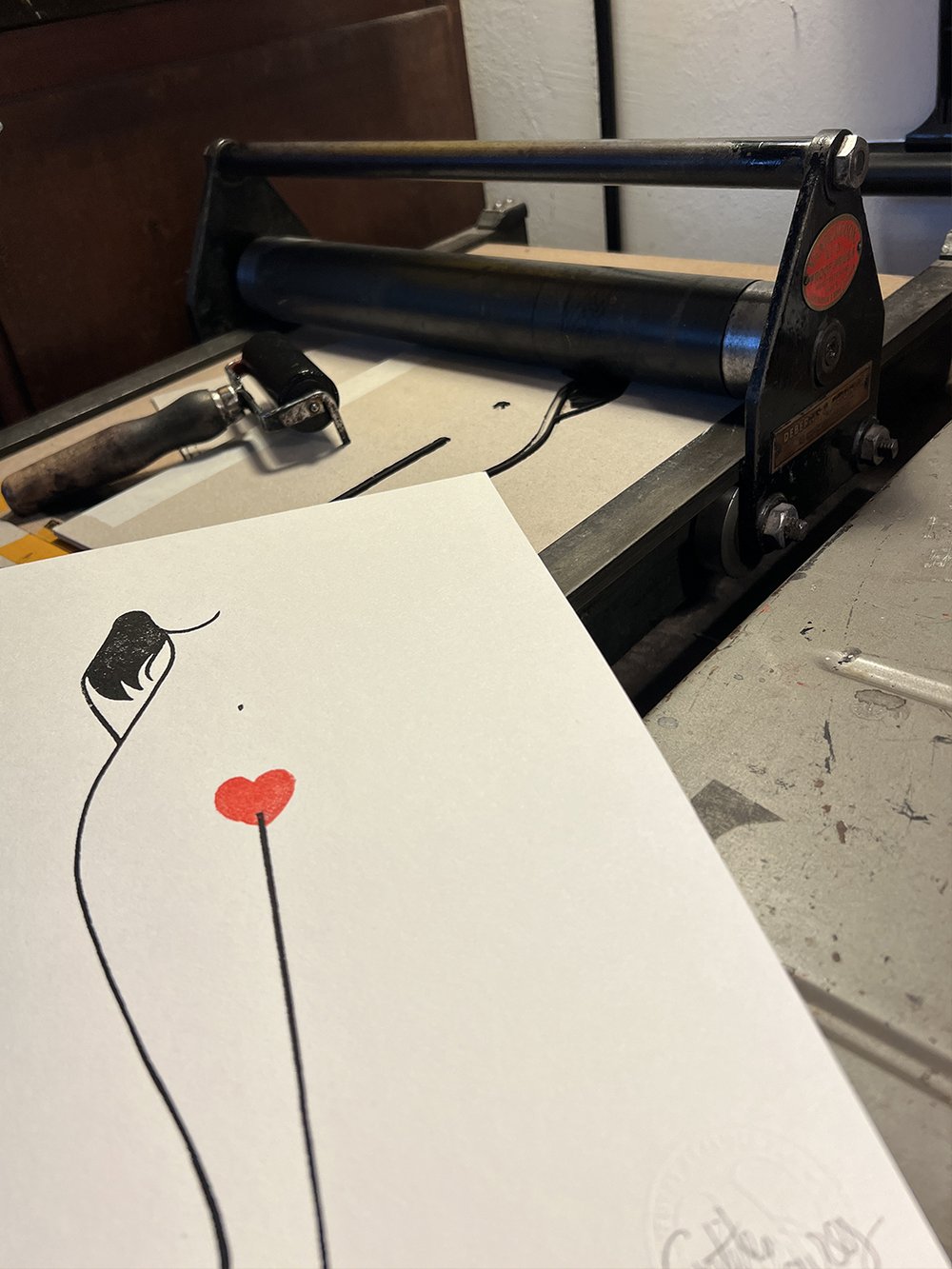 Image of "Le cœur à nu" handmade woodcut & linocut art print