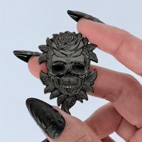 Image 3 of Black Rose Skull Enamel Pin – Gothic Skull Rose Pin, Black Nickel Hard Enamel Lapel Pin