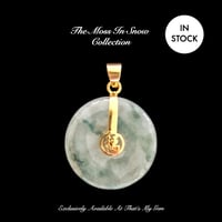Image 1 of 10K Moss In Snow Jade Fu Fuku Fortune Zhong Disc Pendant