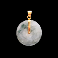 Image 3 of 10K Moss In Snow Jade Fu Fuku Fortune Zhong Disc Pendant