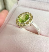 Image 1 of Pineapple Cut Peridot & Yellow Sapphire Halo Cocktail Ring