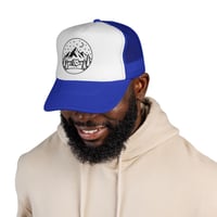 Image 2 of Camping Mountain Trucker Cap — Night Sky Tent Outdoor Hat