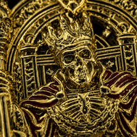 Image 2 of Infernal Throne Enamel Pin – Gothic Skeleton King Pin, Gold Hard Enamel Occult Lapel Pin