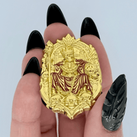 Image 4 of Infernal Throne Enamel Pin – Gothic Skeleton King Pin, Gold Hard Enamel Occult Lapel Pin