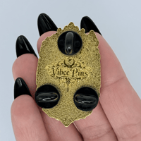 Image 5 of Infernal Throne Enamel Pin – Gothic Skeleton King Pin, Gold Hard Enamel Occult Lapel Pin
