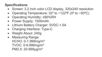 Image 4 of Sper Scientific 860076 Handheld Multi Parameter Air Quality Monitor with PM1, PM2.5, PM10