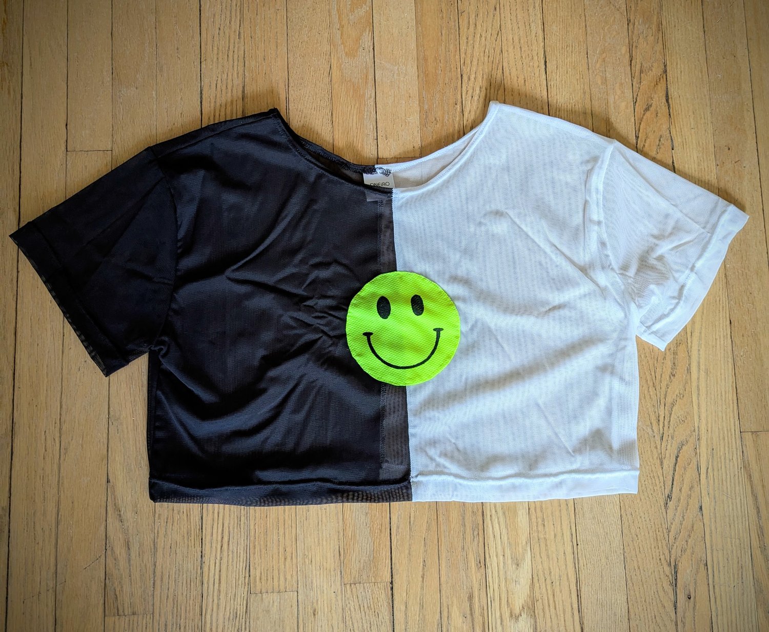 Image of Two Tone Mesh Happy Face Crop Top M/L