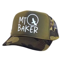 Mt Baker Raven Moon Camo Trucker Hat - Mt baker raven moon green camo