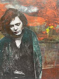Image 2 of Portrait vintage Lovely original mixed media with cold wax  11x14' -with matte