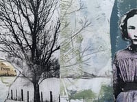 Image 3 of original mixed media art on paper matted 11 x14 " vintage girl in abstracted landscape