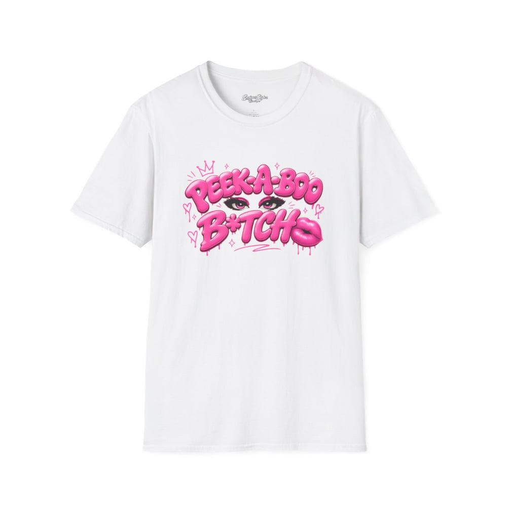 Image of Peek-a-Boo B*tch Graphic T-Shirt — Pink Bubble Letter Funny Urban Tee-5e32d870