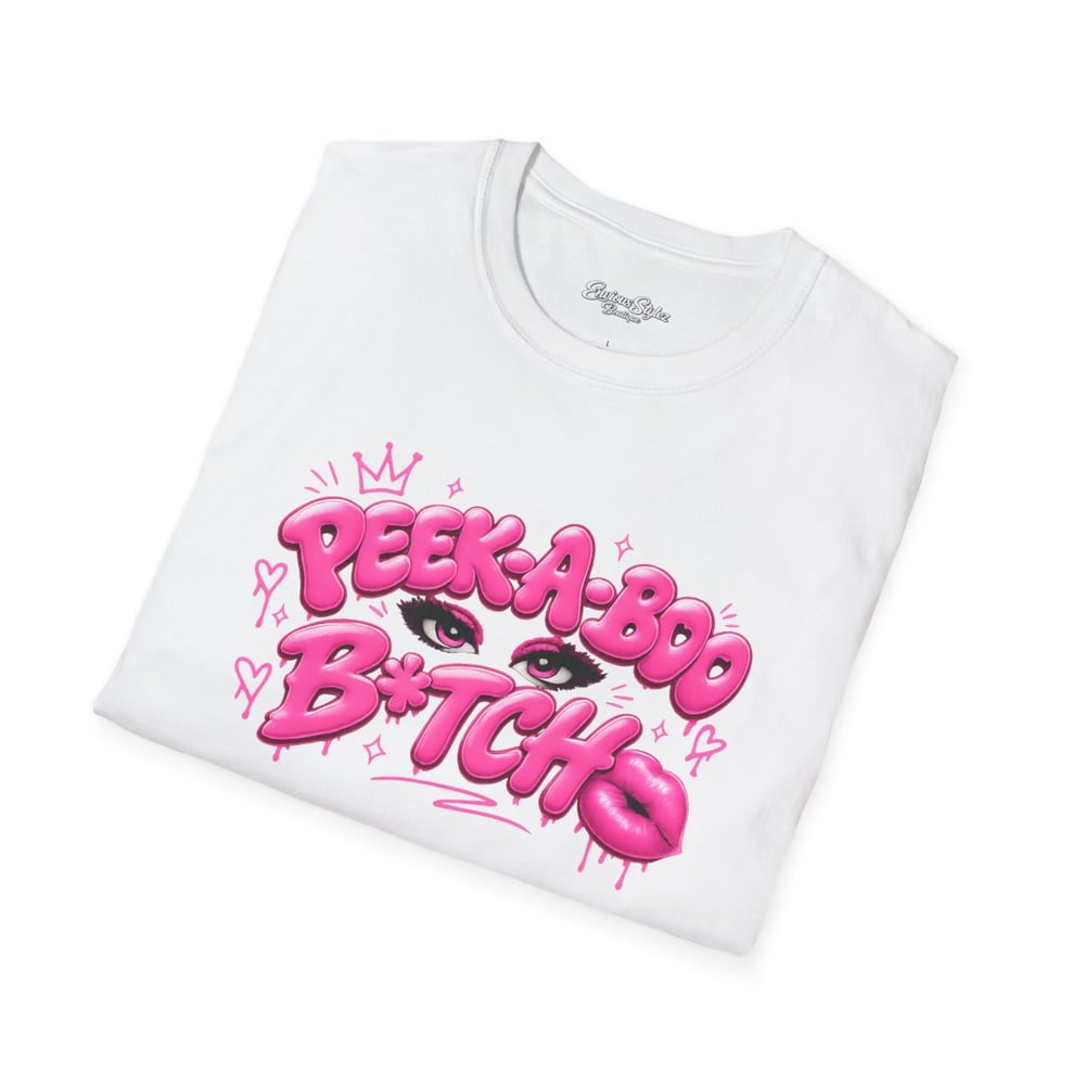 Image of Peek-a-Boo B*tch Graphic T-Shirt — Pink Bubble Letter Funny Urban Tee-5e32d870