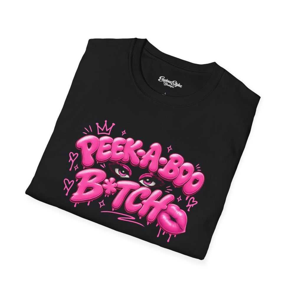 Image of Peek-a-Boo B*tch Graphic T-Shirt — Pink Bubble Letter Funny Urban Tee-5e32d870