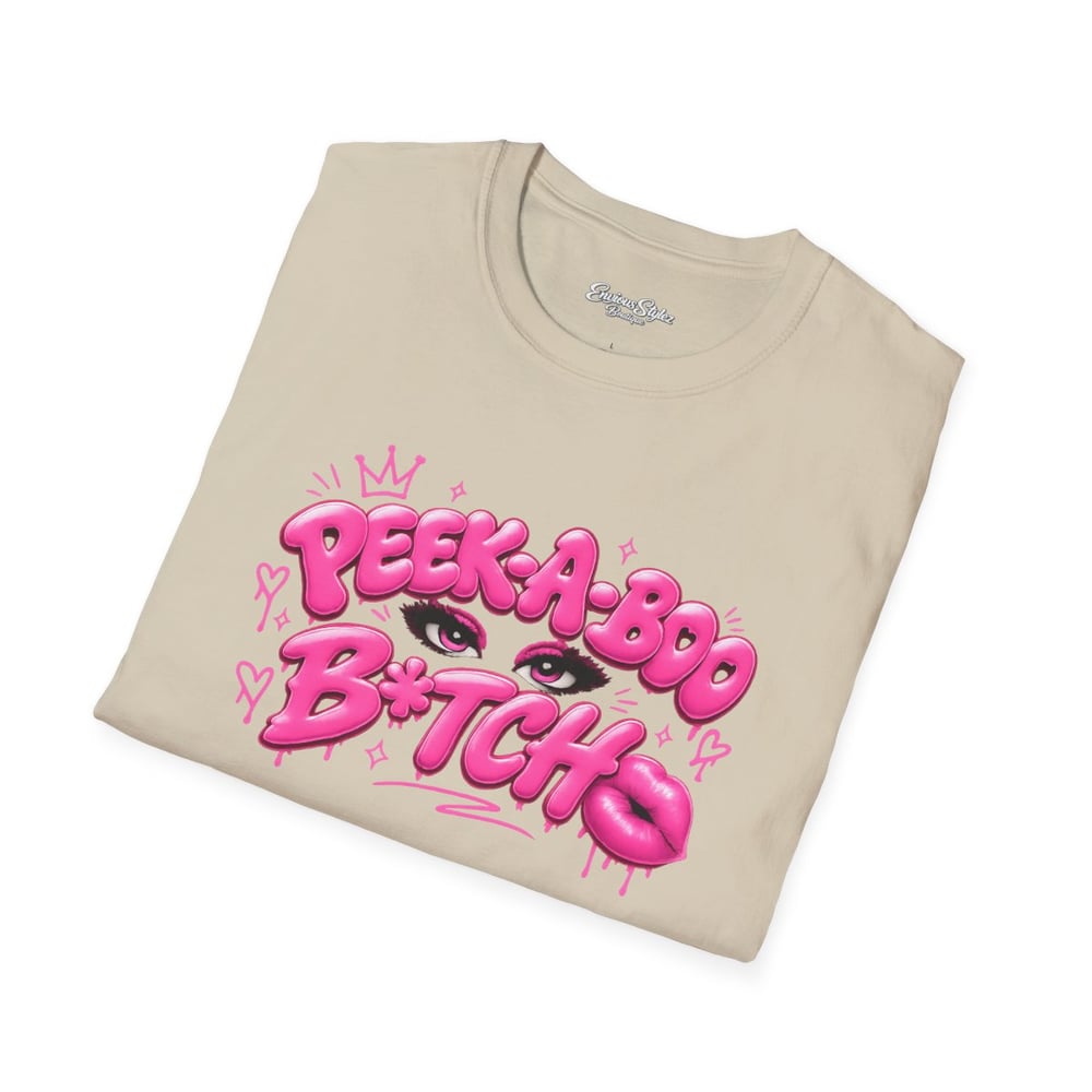 Image of Peek-a-Boo B*tch Graphic T-Shirt — Pink Bubble Letter Funny Urban Tee-5e32d870