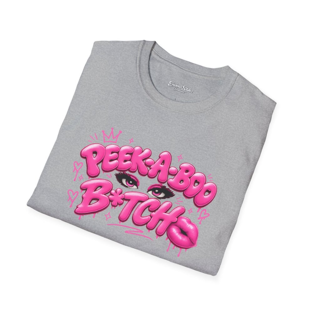 Image of Peek-a-Boo B*tch Graphic T-Shirt — Pink Bubble Letter Funny Urban Tee-5e32d870