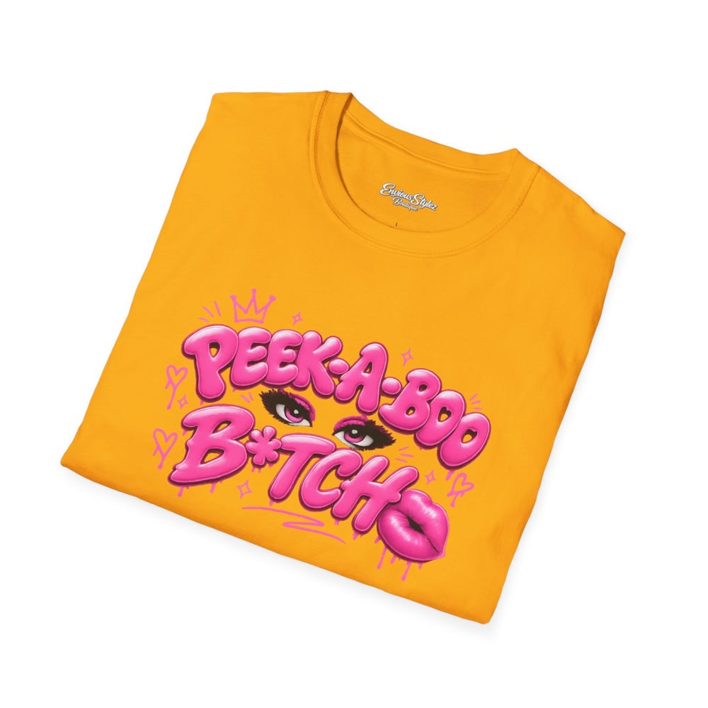 Image of Peek-a-Boo B*tch Graphic T-Shirt — Pink Bubble Letter Funny Urban Tee-5e32d870