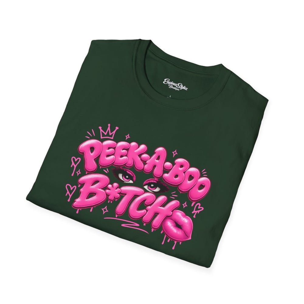 Image of Peek-a-Boo B*tch Graphic T-Shirt — Pink Bubble Letter Funny Urban Tee-5e32d870