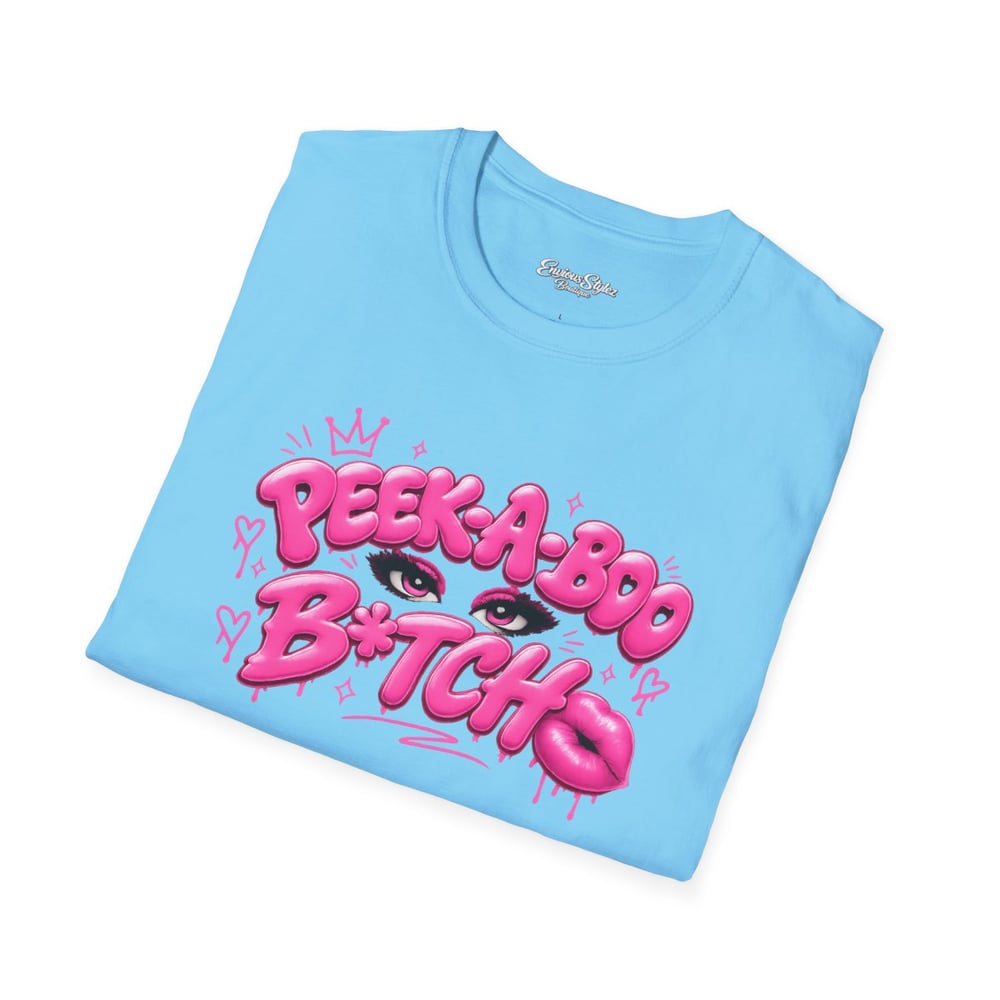 Image of Peek-a-Boo B*tch Graphic T-Shirt — Pink Bubble Letter Funny Urban Tee-5e32d870