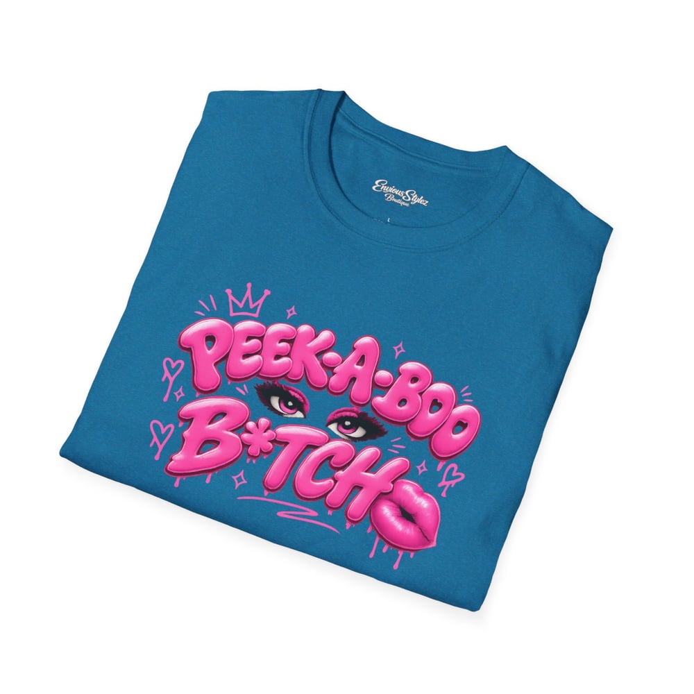 Image of Peek-a-Boo B*tch Graphic T-Shirt — Pink Bubble Letter Funny Urban Tee-5e32d870
