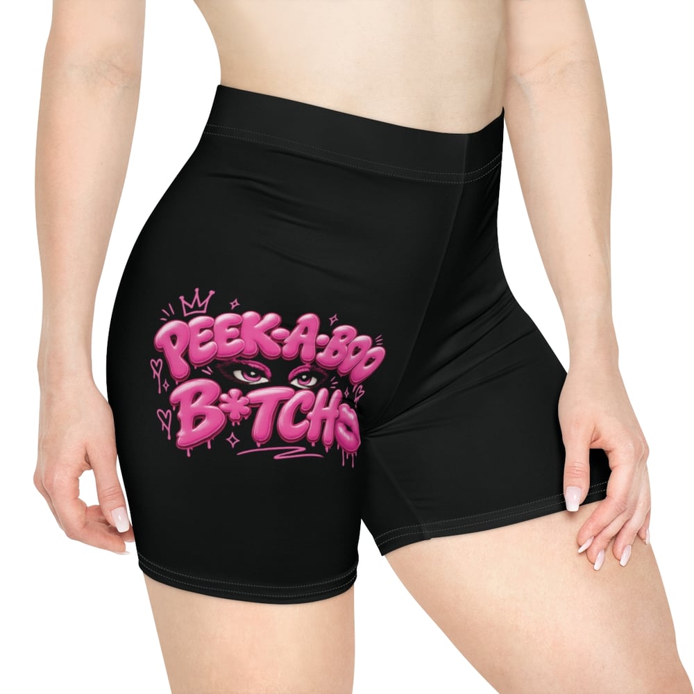 Image of Biker Shorts — 'Peeka Boo B*tch' Pink Graffiti Athletic Shorts